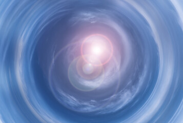 Tunnel from clouds background texture watercolor fairy-tale design unusual colorful