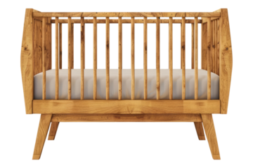 Wooden baby crib isolated on transparent background