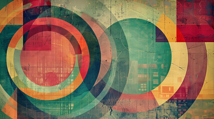 Fototapeta premium Composición abstracta moderna que destaca formas geométricas en colores vivos y líneas limpias, creando una estética dinámica y contemporánea