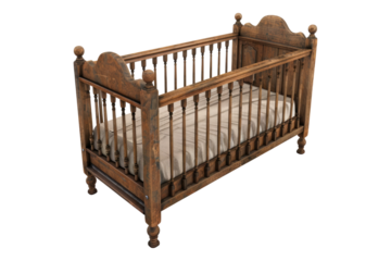 Wooden baby crib isolated on transparent background