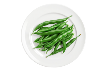 White plate fresh bush beans isolated on transparent background