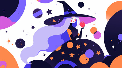 Hand drawn cartoon cute halloween witch illustration	
