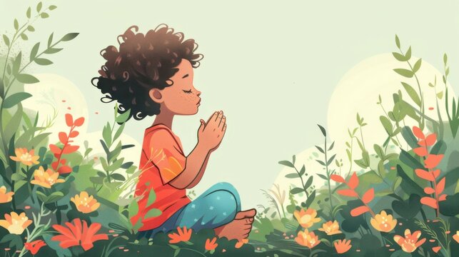 flat drawing of a child praying to God.