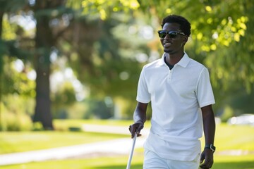 Stylish young blind black man taking a walk with his white cane