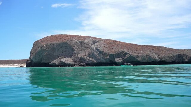 Boat sailing in Isla Espiritu Santo, Baja California Sur, Mexico