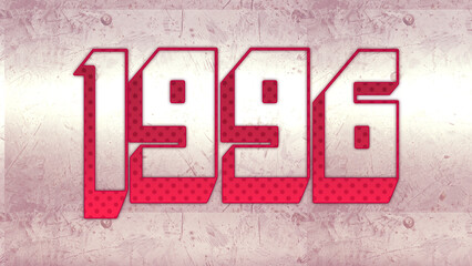 Cute 3d bold outline pink number design of 1996 on white background.