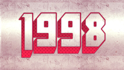 Cute 3d bold outline pink number design of 1998 on white background.