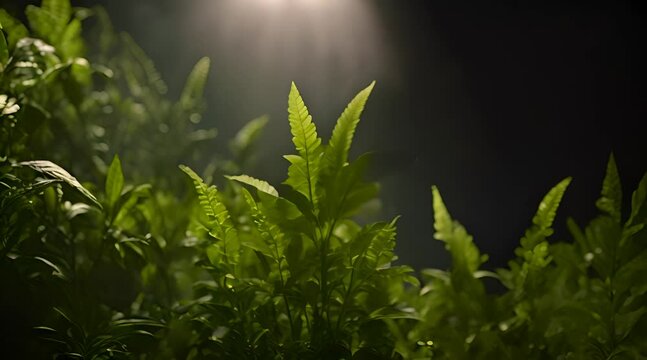 The charm of lush green plants on a dark black background