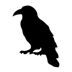 Halloween Crow Silhouette | Spooky Ghosts, Witch, Bat, Tree, Skull, Spider, Black Cat, Tree, Broom, Pumpkin, Jack O' Lantern and Haunted House Spirits, Icon, Clipart, Decoration | Vector Illustration