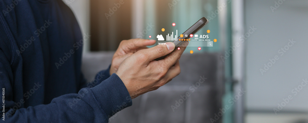 Canvas Prints businessman hand touch screen on smartphone to checking traffic research of pay per click program on