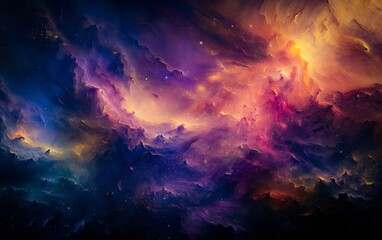 Naklejka premium A mesmerizing digital artwork captures an ethereal nebula, its vibrant colors and swirling gas clouds creating a dreamlike atmosphere.