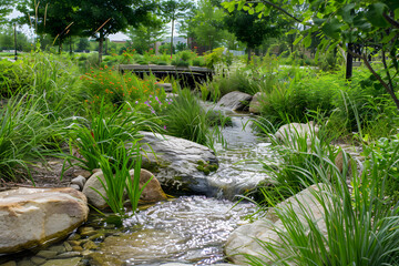 "Summer Serenity: Rain Garden Bioswale"