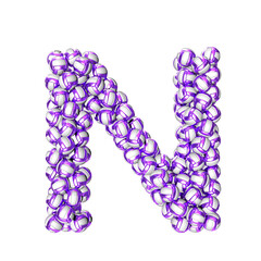 Symbol made of purple volleyballs. letter n