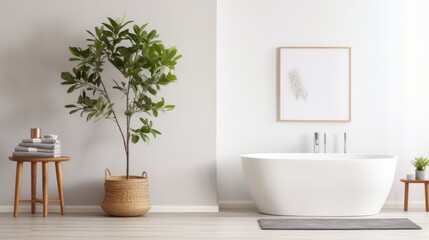 Luxurious contemporary designer bathroom with white bathtub in modern elegant apartment