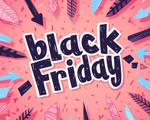 Obraz premium Colorful black friday hand lettering on pink background with arrows for fashion and beauty sale advertisements and promotions