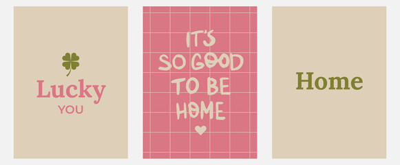 Aesthetic abstract pastel background with ispiration and motivation quotes and phrases posters on blurred pattern. Modern print for social media stories, album covers, banners, templates