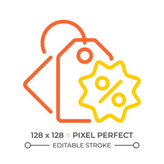 Special offer two color line icon. Sale tag icon. Shopping discount. Reduced price. Price tag bicolor outline symbol. Duotone linear pictogram. Isolated illustration. Editable stroke