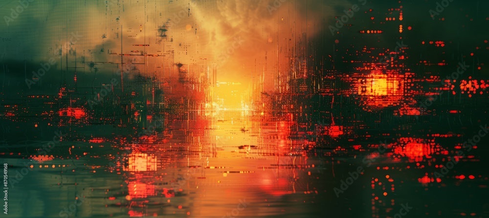 Poster grunge digital glitch background. screen tv error screen damage distortion. generative ai technology