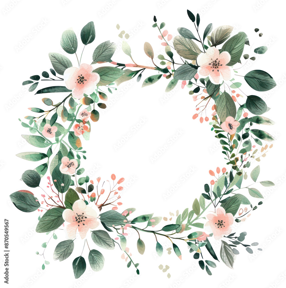 Poster png floral wreath watercolor illustration