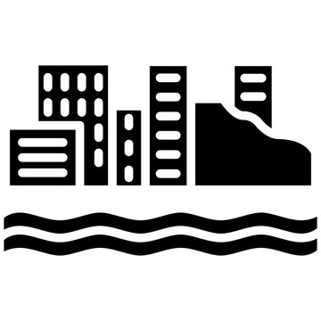 black city skyline over wavy water clip art preview