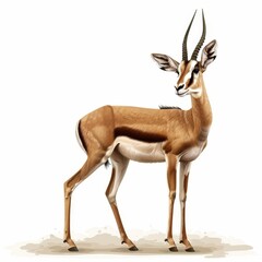 Fototapeta premium A deer with a long horn stands in front of a white background