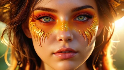 Fototapeta premium Woman with Golden Makeup.