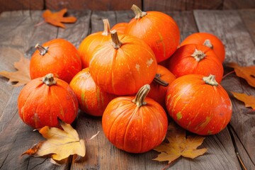 Pumpkins on wooden table
