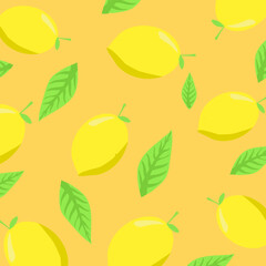Vector Illustration of Yellow Lemon Fruit Pattern With Leaves, Suitable for Background