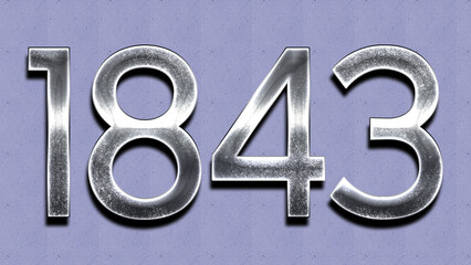 3D Chrome number design of 1843 on purple wall.