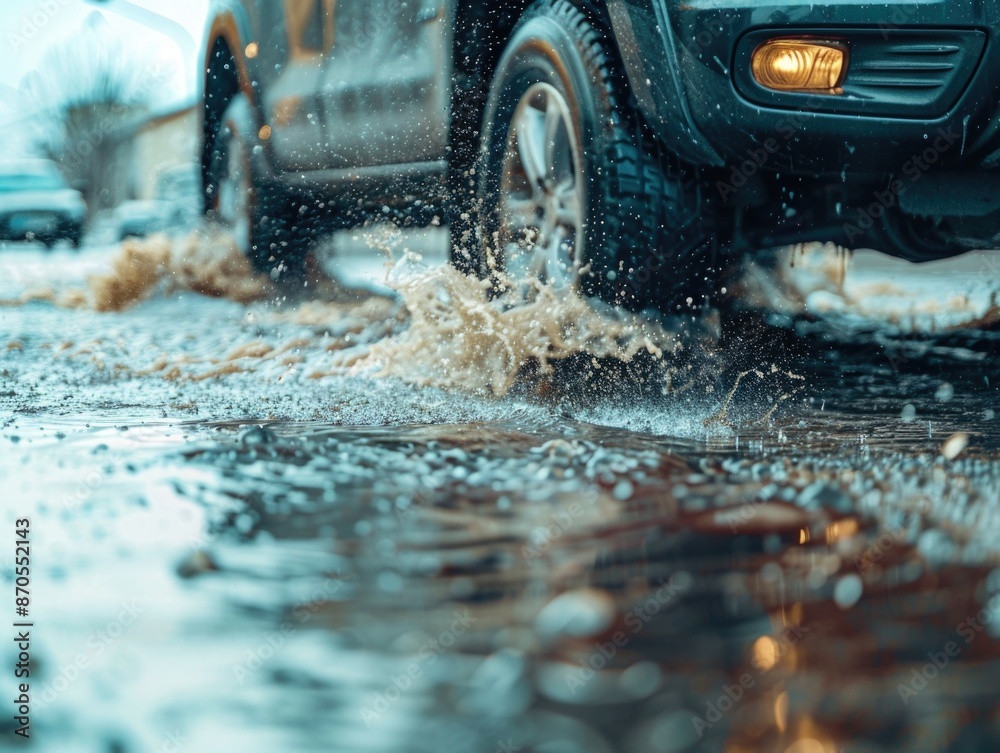 Canvas Prints car driving through a puddle