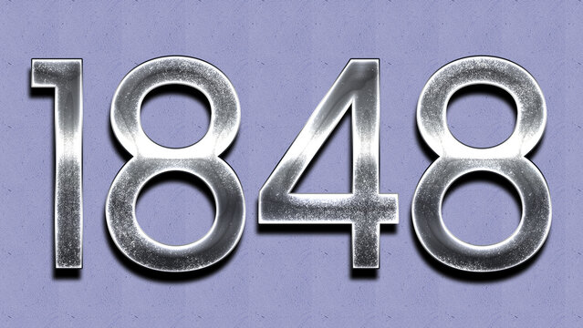 3D Chrome number design of 1848 on purple wall.