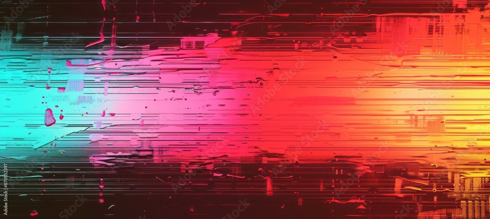 Poster colorful digital glitch background. screen tv error screen damage distortion. generative ai technolo