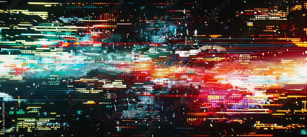 Poster Screen digital glitch background. Screen TV error display damage distortion. Generative AI technology.	
