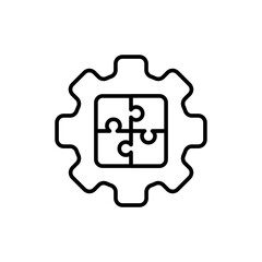 Puzzle solving outline icons, minimalist vector illustration ,simple transparent graphic element .Isolated on white background