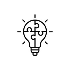 Puzzle solving outline icons, minimalist vector illustration ,simple transparent graphic element .Isolated on white background