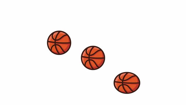 Three bouncing basketball. Loopable 2d animation video. Motion graphics with alpha channel.