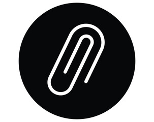 attach link icon symbol. paper clip icon sign, file document symbol , attachment icon in black circle isolated on white bg.
