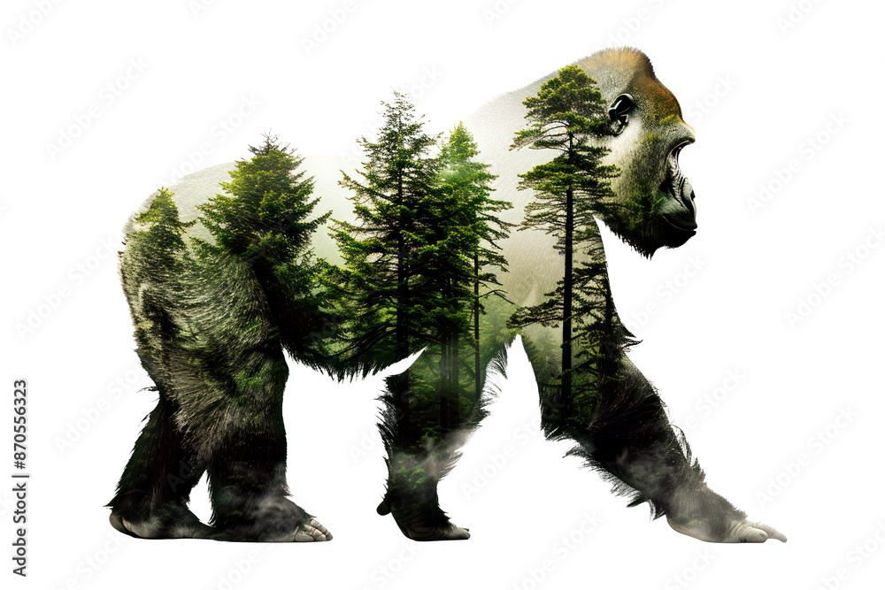 Poster PNG  Gorilla forest double exposure art