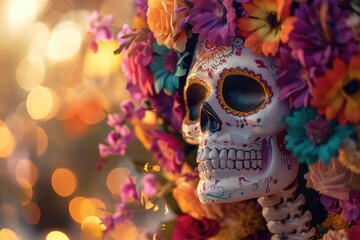 Sugar Skull with Floral Headpiece