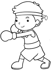 Cartoon Boxing Boy in Blue Gear and gloves for coloring page