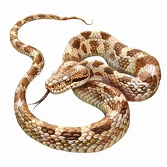 Obraz premium A brown and white snake with a black head and a black tongue