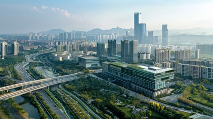 Modern Cityscape with Skyline and Highway