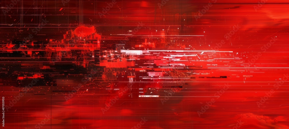 Aufkleber red digital glitch background. screen tv error screen damage distortion. generative ai technology.