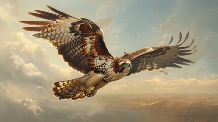 Obraz premium Eagle in Flight Above the Clouds.