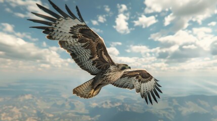 Hawk Flying Through the Clouds.