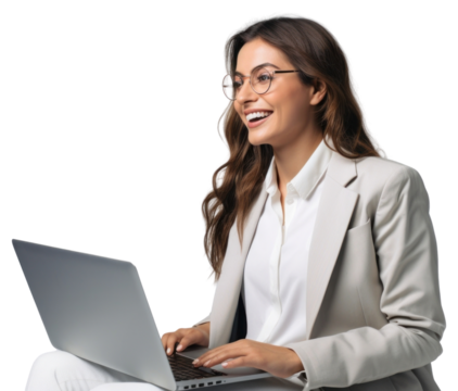 PNG Businesswoman glasses laptop happy