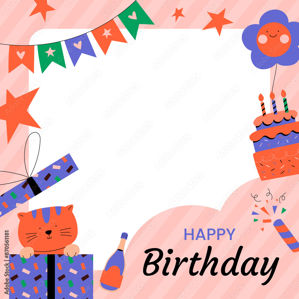 Sticker hand drawn flat birthday celebration frame background