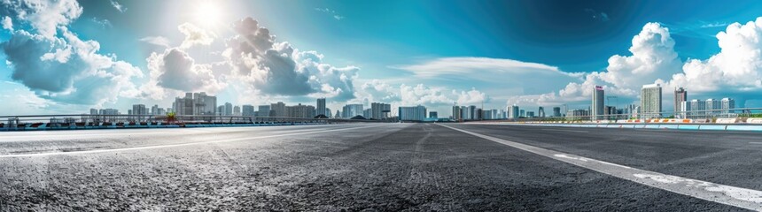 Empty asphalt road with city background