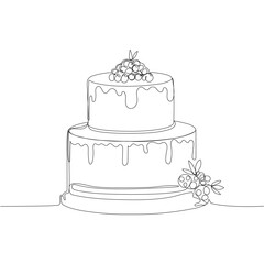 Continuous one line drawing of cake. Concept for cafe, bakery, restaurant. Simple  vector illustration