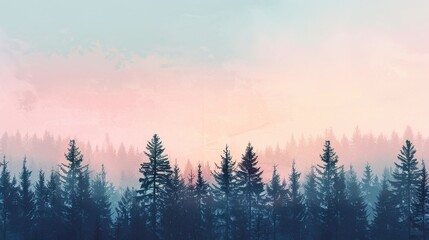 Obraz premium Serene Twilight Sky Over Tranquil Forest - Nature Background with Copy Space